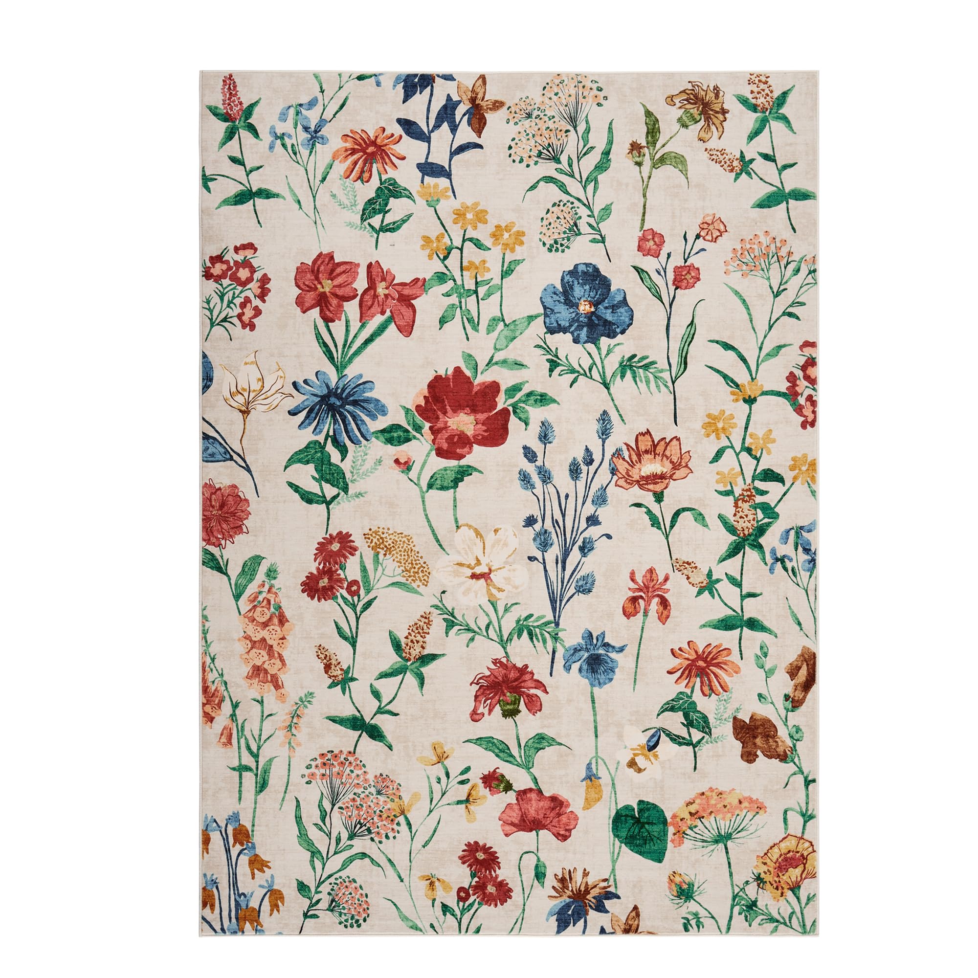 Garvee 8x10 Floral Area Rugs Washable, Non Slip Low Pile Boho Indoor Rug, Soft Vintage Carpet for Living Room, Bedroom, Dining Room, Beige - Image 9