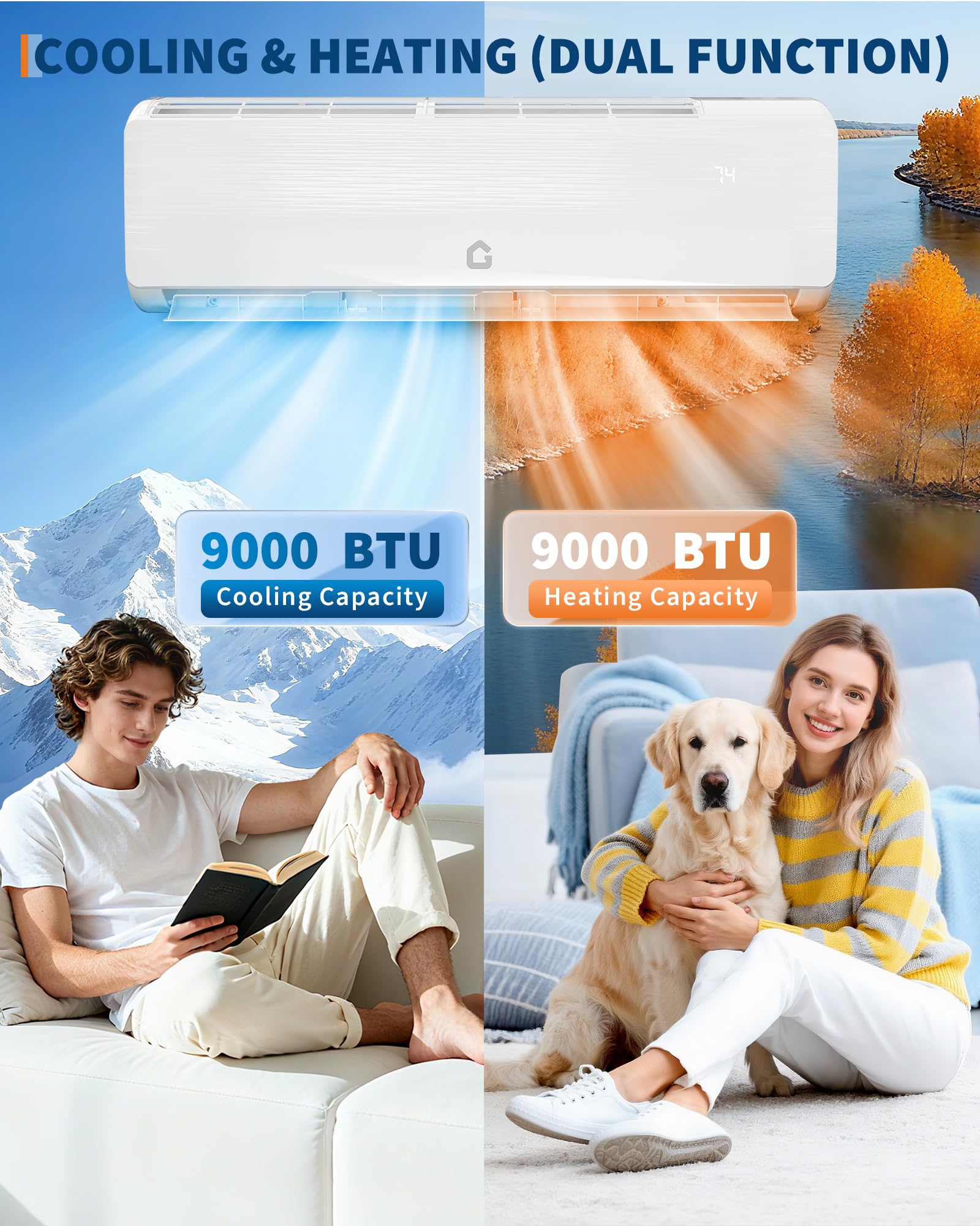 Garvee 9000 BTU Mini Split Air Conditioner,19 SEER2 Ductless Inverter AC w/ 115V, Cool Up to 450 Sq. Ft with Heat Pump System,White - Image 3