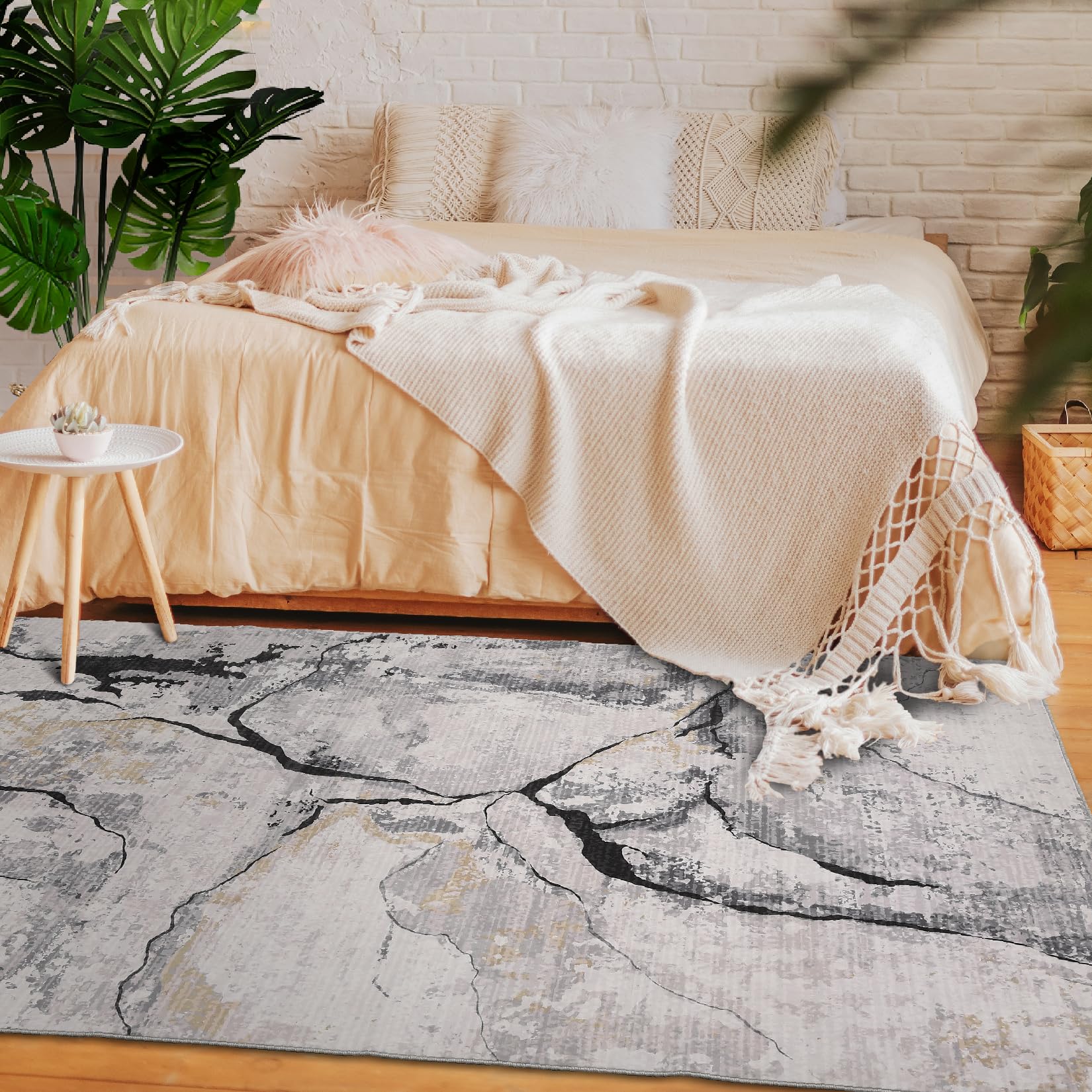 Garvee Modern Abstract 5x7 Area Rug Grey Washable Non Slip Living Room Rugs Low Pile Contemporary Throw Bedroom Mat Foldable Thin Rugs Non Shed Floor Carpet for Dining Room Office Home - Image 5
