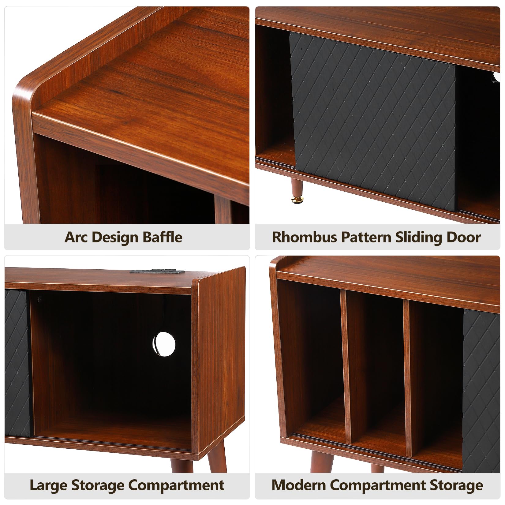 Garvee Record Player Stand with Charging Station and USB Ports, Large Storage Space Holds Up to 300 Albums, Vinyl Record Storage Cabinet, Turntable Stand, Record Player Table End Table,Brown - Image 6