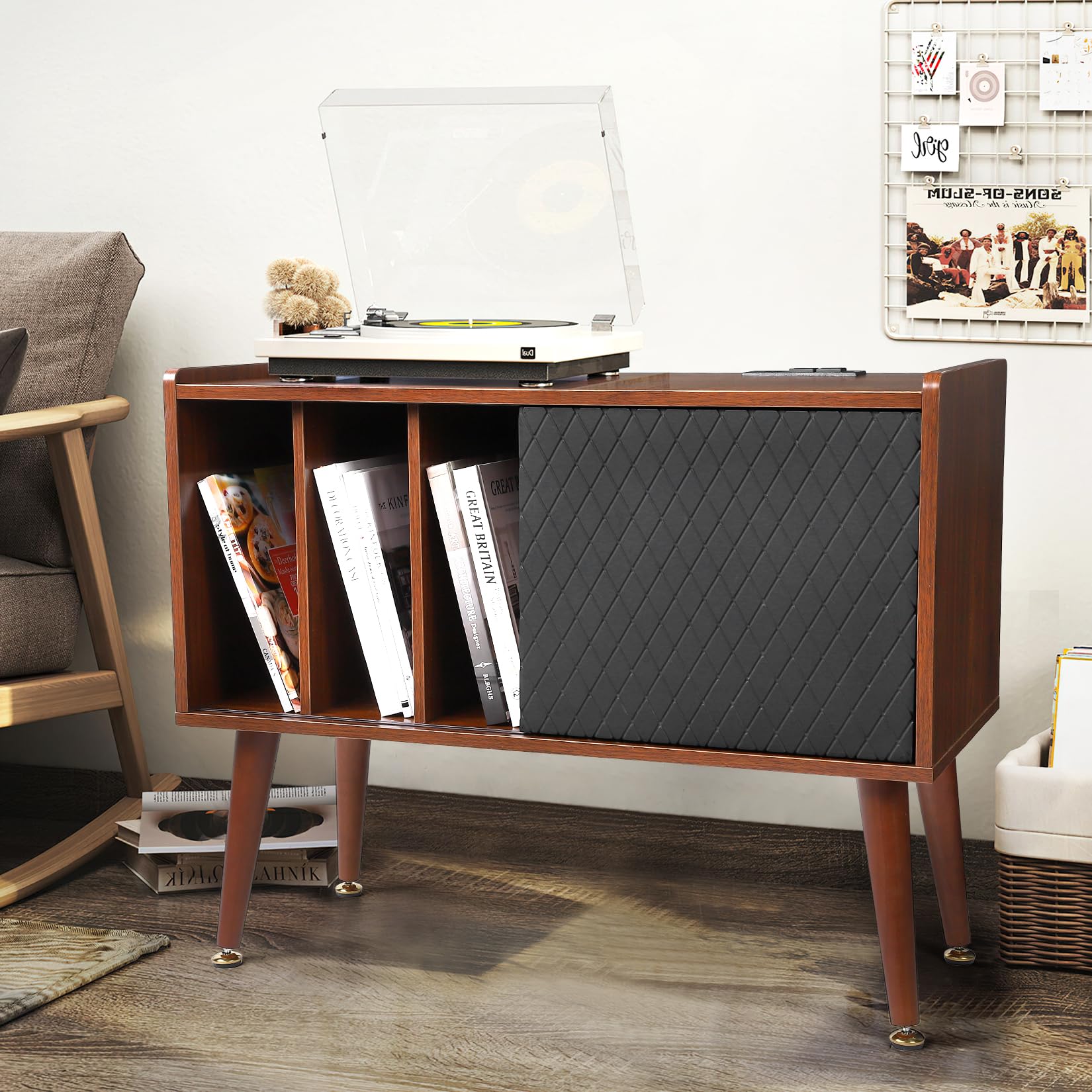 Garvee Record Player Stand with Charging Station and USB Ports, Large Storage Space Holds Up to 300 Albums, Vinyl Record Storage Cabinet, Turntable Stand, Record Player Table End Table,Brown - Image 7