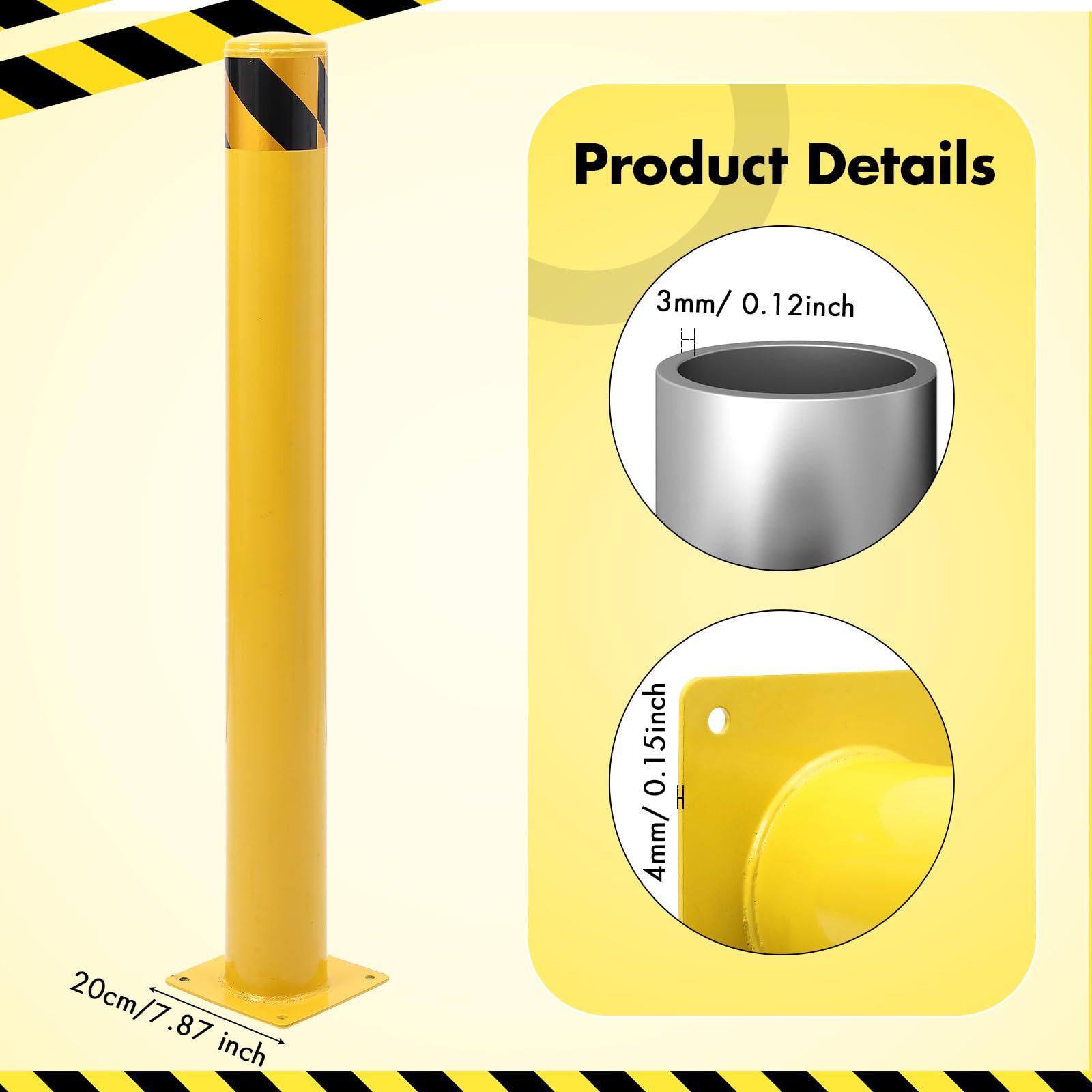 GARVEE Safety Bollard Post, 42 x 4.5 in Steel Removable Traffic Parking Barrier Bollards, Yellow, 2 Pack - Image 4
