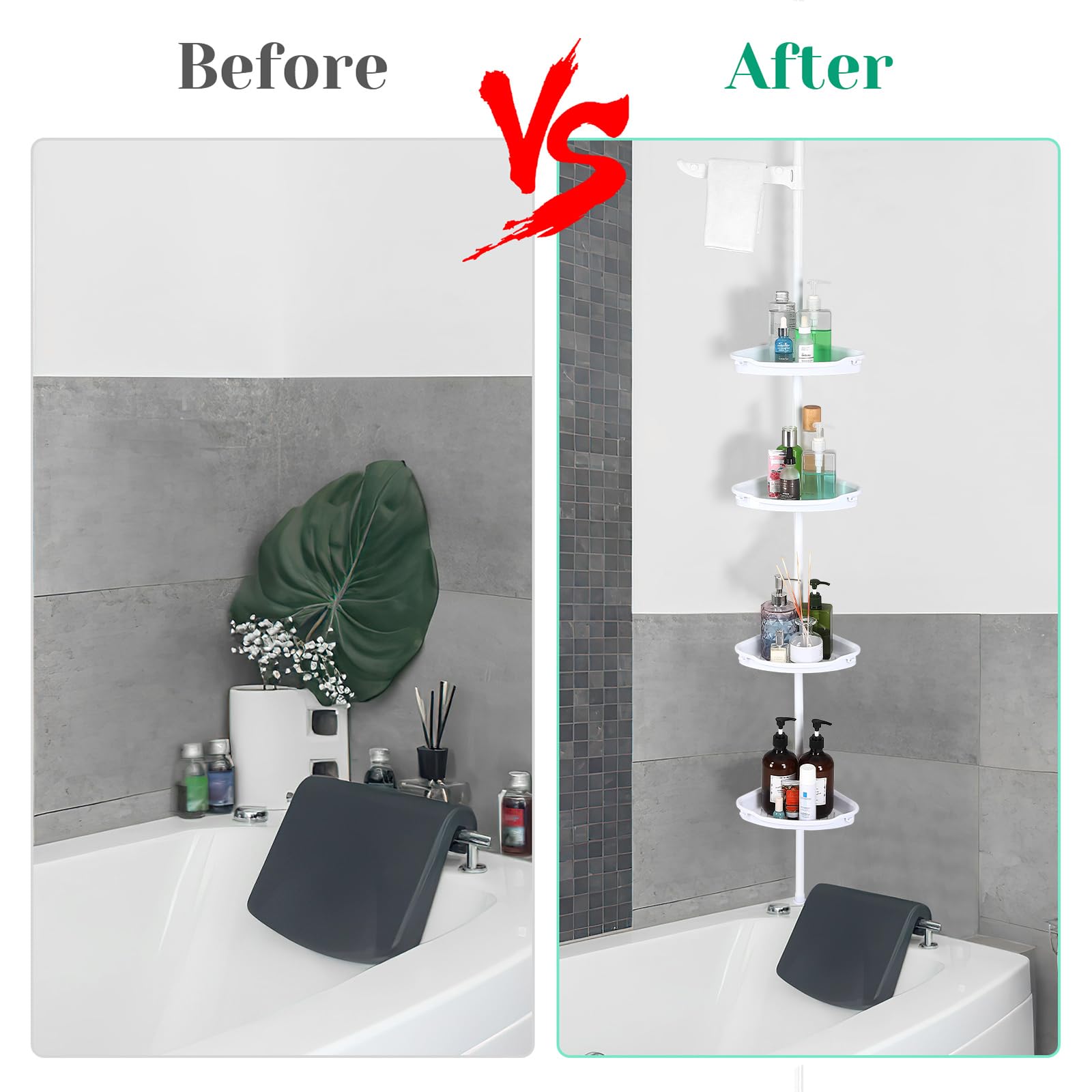 Garvee Shower Caddy Tension Pole: 4-Tier Rust-Resistant djustable Trays bathroom storage 123in, Height Adjustable Trays Shower Shelves for Bathroom, White - Image 6