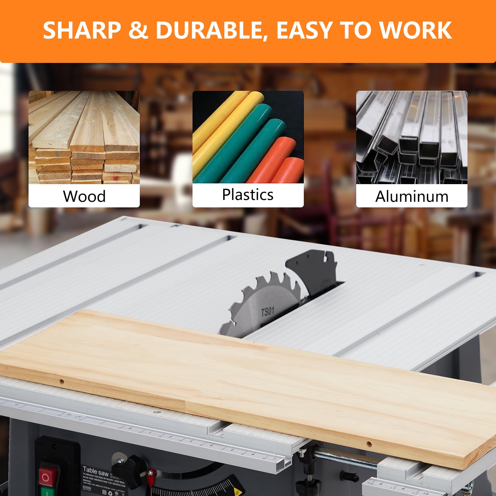 Garvee Table Saw, 10 in 15A Multifunctional Saw with Stand & Push Stick, 90° Cross Cut & 0-45° Bevel Cut, 5000RPM, Adjustable Blade Height, Ideal for Woodworking - Image 4