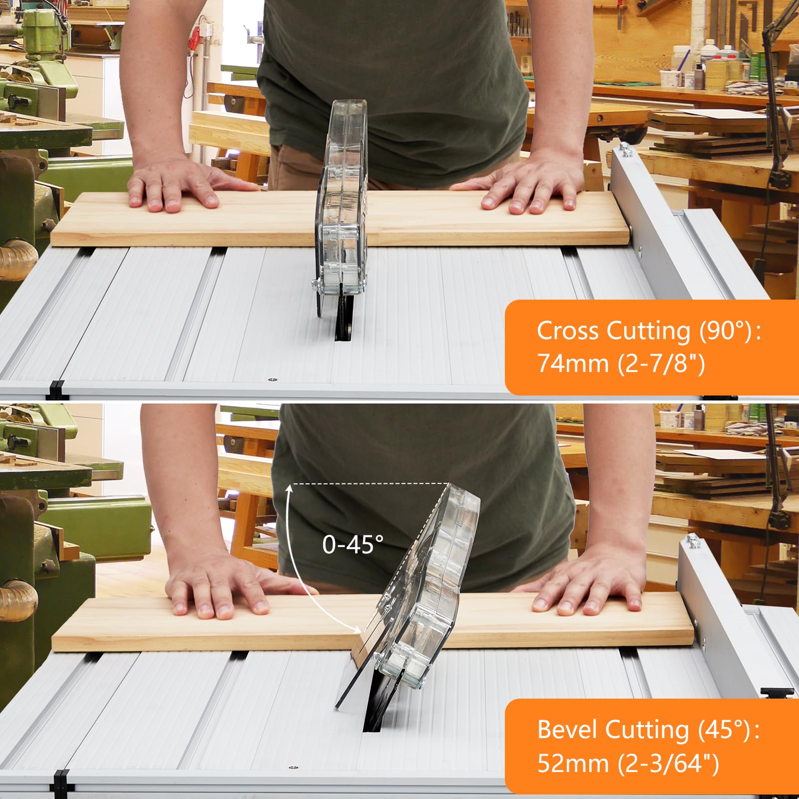 Table Saw, 10 in 15A Multifunctional Saw with Stand & Push Stick for Jobside, 90° Cross Cut & 0-45° Bevel Cut, Cutting Speed Up to 5000RPM, Adjustable Blade Height, Ideal for Woodworking, Orange - Image 4